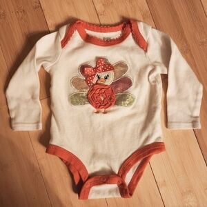 Baby Essentials 3D Floral Flower Turkey Thanksgiving One Piece Long Sleeve 6M